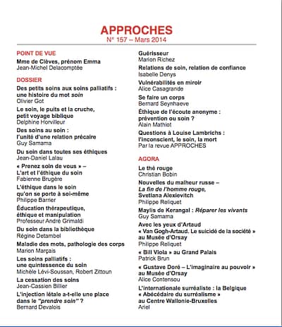 Sommaire Approches 157 Des soins au soin