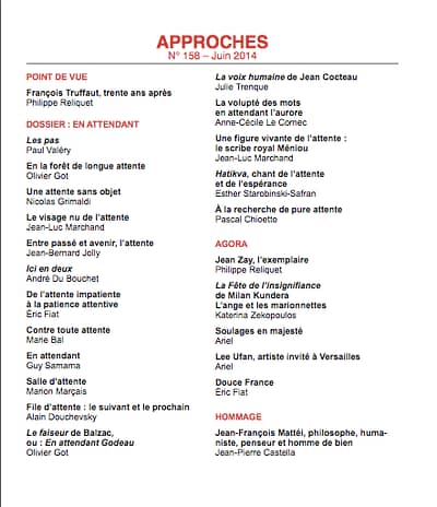 Sommaire Approches 158 Attente