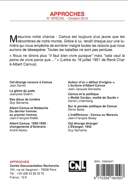 sommaire numéro sécial sur Camus